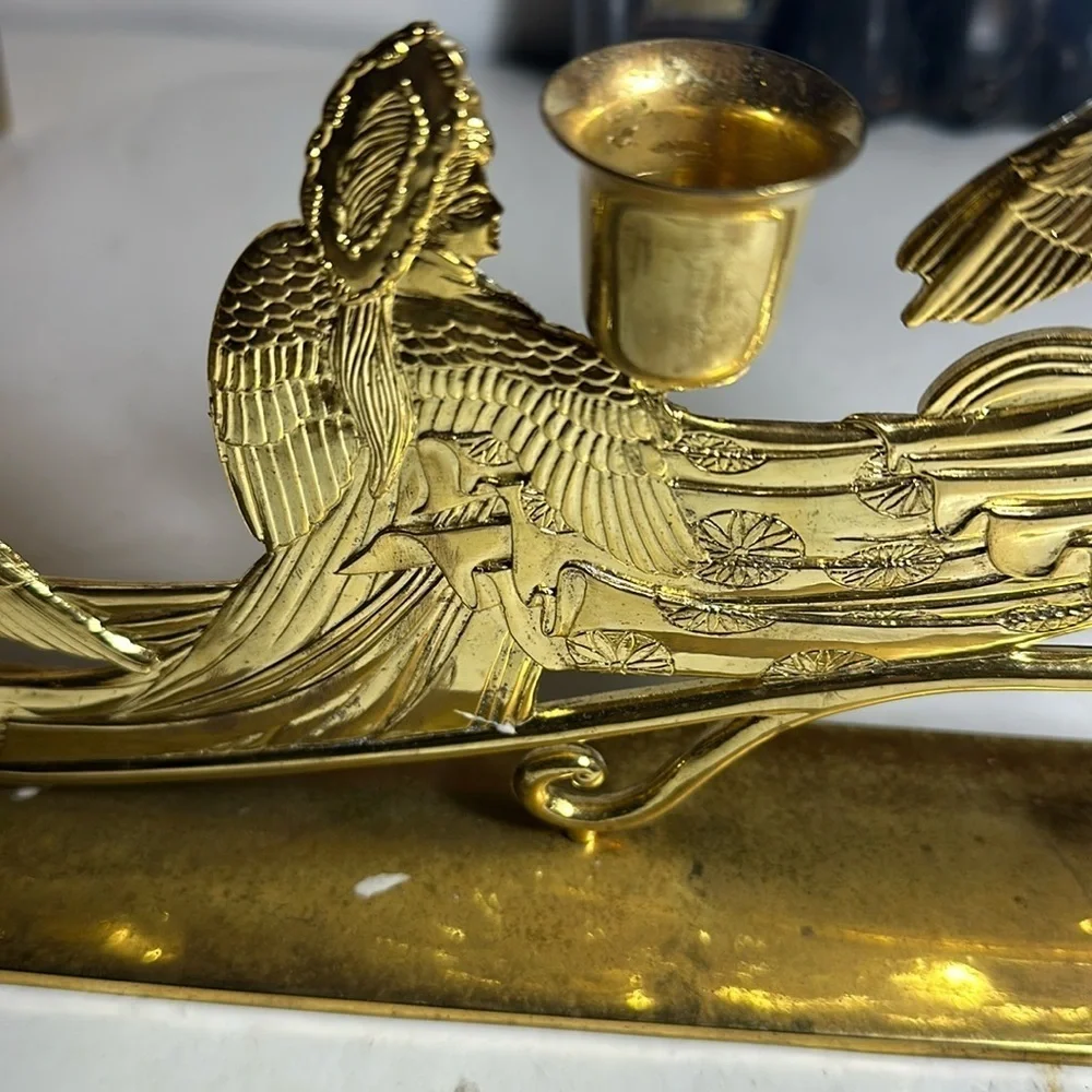 Vintage Brass Angel Trio gold Candle Holder